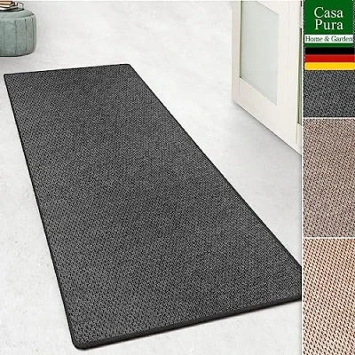 Image of Rug/Runner in Sisal Look/Ribbon Fabric with Tiger&#039;s Eye Structure Well Seal/Can be Combined Mats, charcoal, Teppich / Läufer 66x300cm (BxL)