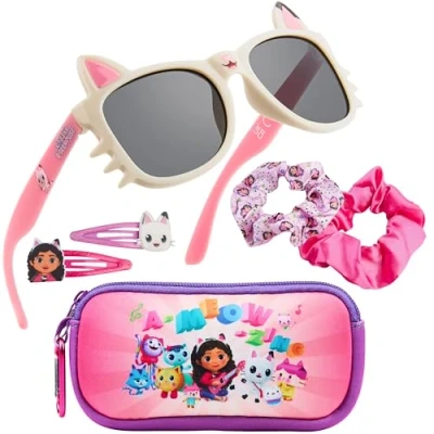 Image of Get Trend Gabby’s Dollhouse Sunglasses Hair Accessories Set Girls Clips Scrunchie Carry Case 100% UV Protection for Travel Holidays Gifts (Pink Dollhouse)