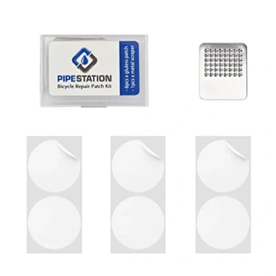 Image of Pipestation® Glueless Bike Tube Puncture Repair Kit (6 Patch Pack) Self Adhesive Glue For Electric Road Mountain Bicycle Tyre Six Patches + Metal Scuffer