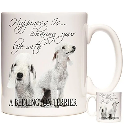 Image of Bedlington Terrier Gift, Happiness Is Sharing Your Life with A Dog, 11oz ceramic gift mug. Coffee Mug
