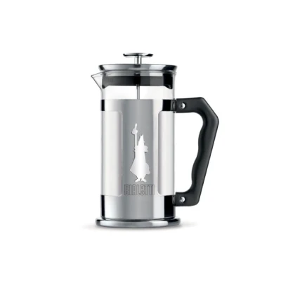 Image of Bialetti Preziosa coffee press, French press filter for or tea, stainless steel body and borosilicate glass container, dishwasher safe, 350 ml, 3 cups