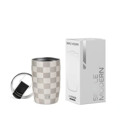 Image of Simple Modern Travel Coffee Mug Tumbler with Flip Lid Insulated Stainless Steel Iced Cup Gifts for Women &amp; Men Voyager Collection 350ml Checkmate