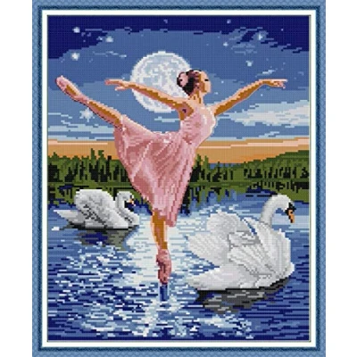 Image of Cross Stitch Kits Stamped, OWN4B Swan Lake of Ballet Printed Pattern 11CT 16.5x19.7 inch DIY Embroidery Kit (Girl)