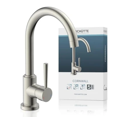 Image of SCHÜTTE Cornwall 79126 Kitchen Tap, 360 Degree Swivelling Sink Mixer Tap with Single Lever Mixer, in Stainless Steel Look, Look