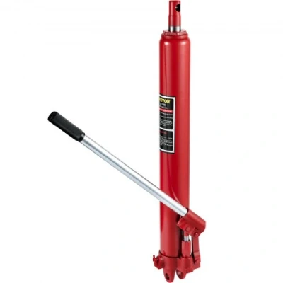 Image of VEVOR Hydraulic Long Ram Jack, 8 Tons/17363 lbs Capacity, with Single Piston Pump and Clevis Base, Manual Cherry Picker Handle, for Garage/Shop Cranes, Engine Lift Hoist, Red