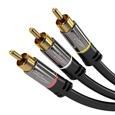 Image of KabelDirekt 2m RCA/phono AV cable, 3 to RCA/phono, audio/video (coax, male/male cinch plugs, stereo audio and composite video, for amps/Hi Fis home cinema/Blu ray/receivers, black)