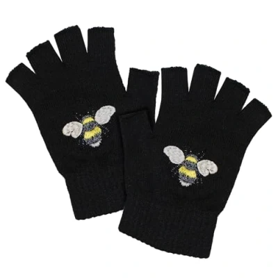 Image of TeddyT&#039;s Women&#039;s Bumble Bee Warm Thermal Knit Fingerless Winter Gloves (Black)