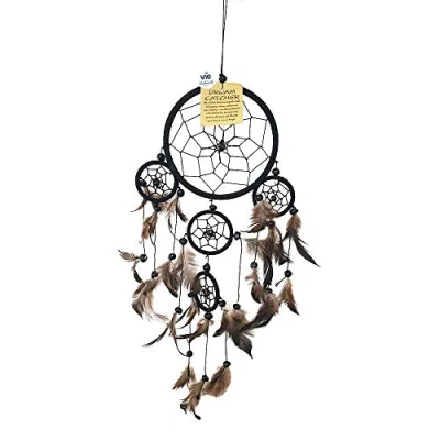 Image of VIE Naturals Dream Catcher, with Beads, 11cm 4 Smaller Rings, Black, Blue