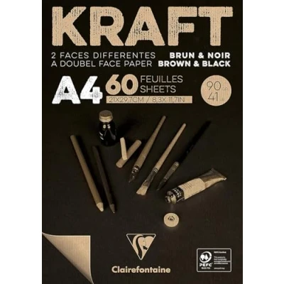 Image of Clairefontaine Ref 975818C Kraft Black and Brown Paper Pad (60 Sheets) A4 (210 x 297mm), 90gsm, Acid Free, pH Neutral, One Side &amp;