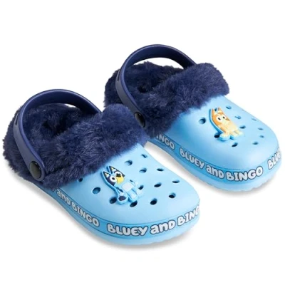 Image of Bluey Girls Clogs with Removable Fur Lining &amp; Charms Garden Shoes Gifts (Blue, 11 UK)