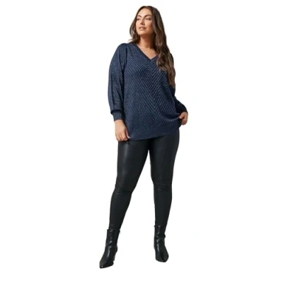 Image of EVANS Curve Navy Metallic Knitted Jumper Women&#039;s Plus Size