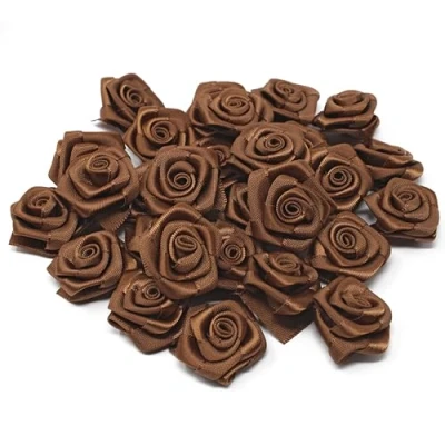 Image of Brown 25mm Satin Ribbon Rose Flowers Decorative Craft (10)