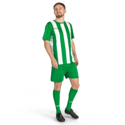 Image of FORZA Men’s Striped Short Sleeve Football Kits Jersey for Adults Full Shirts, Shorts &amp; Socks Set [5 Colours, XS XXL] (UK, Alpha, XL, Regular, Green and White)