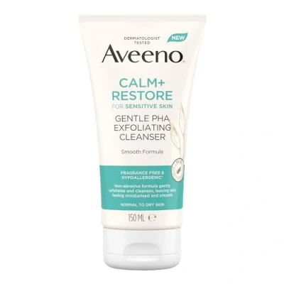 Image of Aveeno Face Calm+Restore Gentle PHA Exfoliating Cleanser (1x 150ml), With Oat Oil and Naturally Derived PHA, for Sensitive Skin, Exfoliator Enough Daily Use