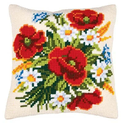 Image of Vervaco Flowers Cross Stitch Cushion, Multi Colour,40 x 40 cm