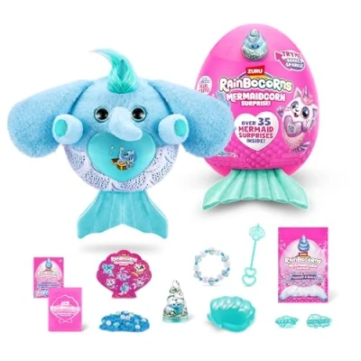 Image of Rainbocorns Mermaidcorn Series 7 Shelly the Elephant Collectible Plush Mermaid Surprises, Cuddle Stuffed Animal, Stickers (Elephant)