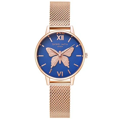 Image of RORIOS Fashion Women Watch Butterfly Dial Stainless Steel Mesh Strap Analogue Quartz Wristwatch Ladies