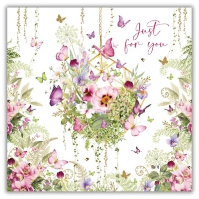 Image of Nigel Quiney Female Birthday Card General for Women Butterflies and Flower Terrarium with Embossed Foil Finish Eco Friendly Recyclable