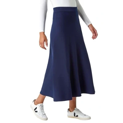 Image of Roman Womens Plain Elastic Waist Knitted A Line Midi Skirt Navy Size 18 UK