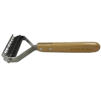 Image of Happy Pet Double Sided Dematting Comb Bamboo Deshedding Undercoat Rake for Shedding Dogs with Thick Coats Accessory