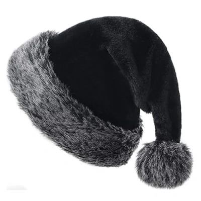 Image of Wgudzpj Black Santa Hat, Christmas Hat Holiday for Adults Unisex Velvet Comfort Extra Thicken Xmas New Year Festive Party