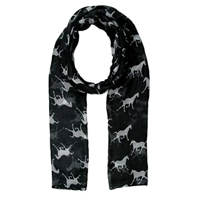 Image of Women Scarf Horses Print Design Ladies Scarves Shawl Wrap Maxi Sarong (Black)