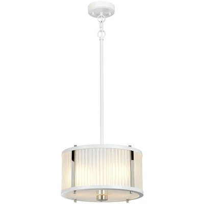 Image of Corona Cylindrical 2 Light Pendant, White Polished Nickel, Frosted Glass