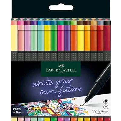 Image of Faber Castell 151630 Grip Finepen Fineliner with Metal Fibre Tip 0.4 mm Pack of 30