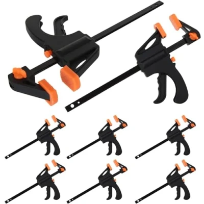 Image of KSVS Woodworking Clamp Set 4 inch/100mm,Quick Grip Clamps, Ratchet Bar One Handed Clamp, Ideal for Fast and Easy Clamping Applications DIY Projects (8 Pack)