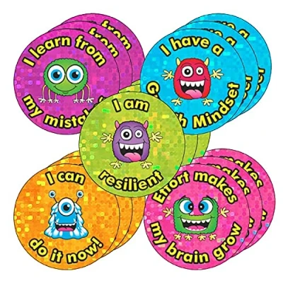 Image of 300 Holographic Sparkly Growth Mindset Monsters Motivational Childrens Pupils School Teachers Praise Reward Stickers Value Pack 25mm Primary Teaching Services