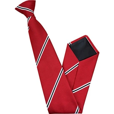 Image of Men&#039;s Red, Black &amp; White Striped Football Clip On Neck Tie