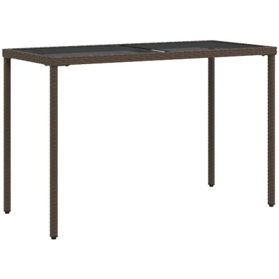 Image of vidaXL Garden Dining Table with Tempered Glass Top Brown PE Rattan, Outdoor/Patio Use, Modern Rectangular Design, UV Resistant, 115x54x74 cm
