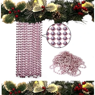 Image of 10m Christmas Bead Garland, Luxury Tree &amp; Room Decoration, 8mm Beads, Long Decoration Chain. (Blush Pink)