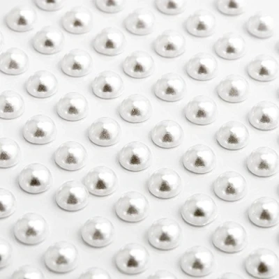 Image of 6mm White Round Shaped Pearl Resin Self Adhesive Diamante Rhinestone Gem Craft Stickers 100 per Sheet