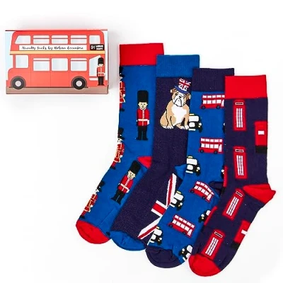 Image of Urban Eccentric Unisex London Socks Gift Set 4 Pairs Cotton Rich Premium Novelty Gifts