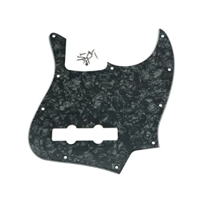 Image of KAISH 4 String J Bass Style Pickguard Pick Guard Scratch Plate for USA/Mexico Jazz Black Pearl