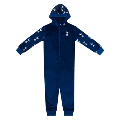 Image of Tottenham Hotspur FC Official Gift Kids Fleece Hooded All in One Navy 12 13 Years