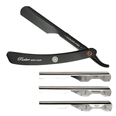Image of Parker Safety Razor PTABK Adjustable Stainless Steel Straight (Vintage, 1 Blade, 48g, Made in India)