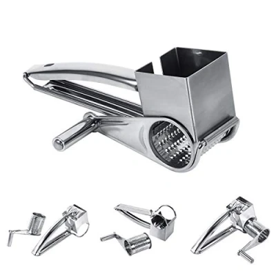 Image of Cheese Grater Multifunctional Kitchen Craft Rotary Stainless Steel 1 Drums Slice Shred Tool