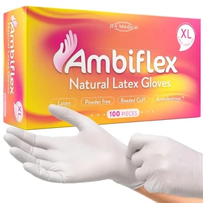 Image of JFA Medical Disposable Powder Free Natural Latex Gloves Box of 100 (Extra Large)