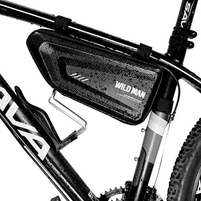 Image of Bike Frame Bag, Waterproof Bicycle Bag Cycling Front Top Tube Pouch Pannier Triangle Saddle for Outdoor MTB Road Mountain Crossbar Storage Bags with Reflective Stripe