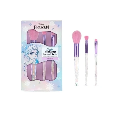 Image of MAD BEAUTY Disney Frozen Elsa Icy Touch Cosmetic Brush Trio, 10 Year Movie Anniversary, Three Makeup &amp; Self Care Gifts