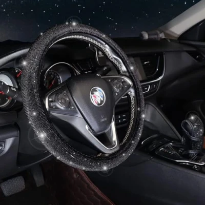 Image of Steering Wheel Covers with Bling Rhinestones, 38 cm/15 inch Universal Fit Cover Men Women Sparkly Crystal Diamond, Anti skid Car Protector Accessories (Black)