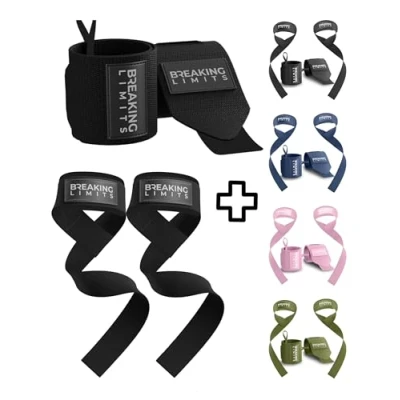 Image of BREAKING LIMITS Lifting Straps &amp; Wrist Weightlifting Wraps for Weight Lifting, Powerlifting, Bodybuilding Deadlift Gym Grip Supports Accessories (Black)