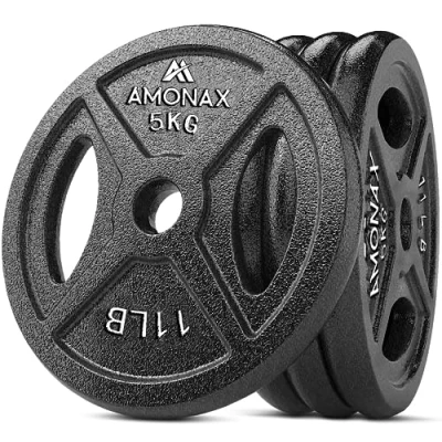 Image of Amonax Cast Iron Weight Plates Set, 2.5kg, 5kg, 10kg Dumbbell for 1 Inch Bars, Metal Barbell Lifting Hip Thrust, Steel Home Gym