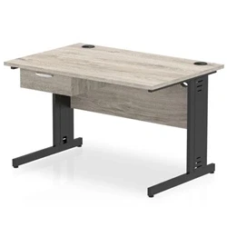 Image of Impulse 1200x800 Desk Grey Oak/Black Cable Managed Leg 1 Dr Fixed Ped