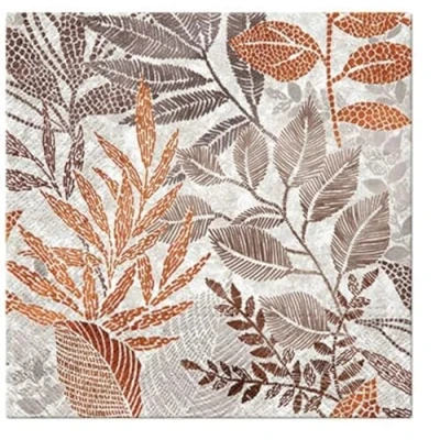 Image of 3 Ply Decoupage Tissue Paper Napkins Serviettes 33cm x Pack of 20 (Rising Leaves Orange)