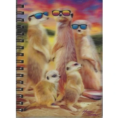Image of 3D LiveLife Jotter Cool Meerkats from Deluxebase. Lenticular Meerkat A6 Spiral Notebook with Plain Recycled Paper Pages. Artwork Licensed Renowned Artist Michael Searle