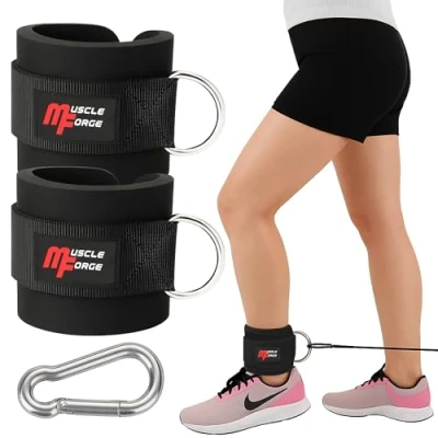 Image of MuscleForge® Ankle Straps for Cable Pull, Cuffs Pulley Isolating Leg and Hip Muscles in Fitness Training Bands Pack of 2 Men Women with Carabiner