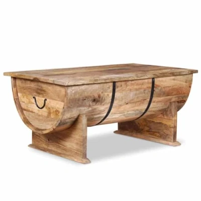 Image of vidaXL Rectangular Coffee Table 88 x 50 40 cm Handmade Solid Mango Wood with Storage Compartment, Polished &amp; Lacquered, Brown Vintage Addition for Living Room/Bedroom